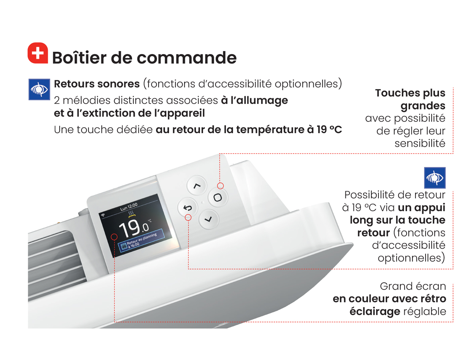 Radiateur Atlantic Nirvana+ Horizontal commande thermostat détaillé
